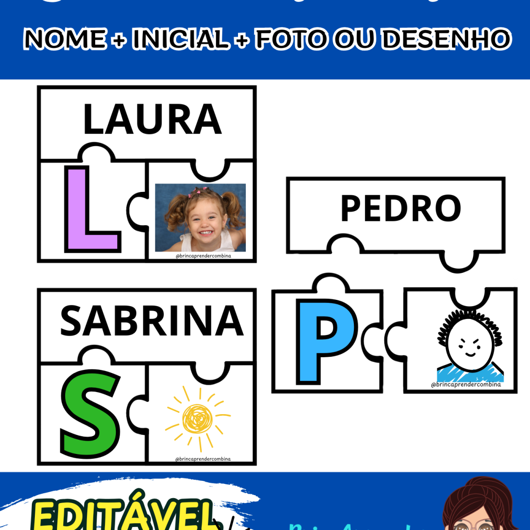 QUEBRA-CABEÇA NOME + INICIAL + DESENHO OU FOTO