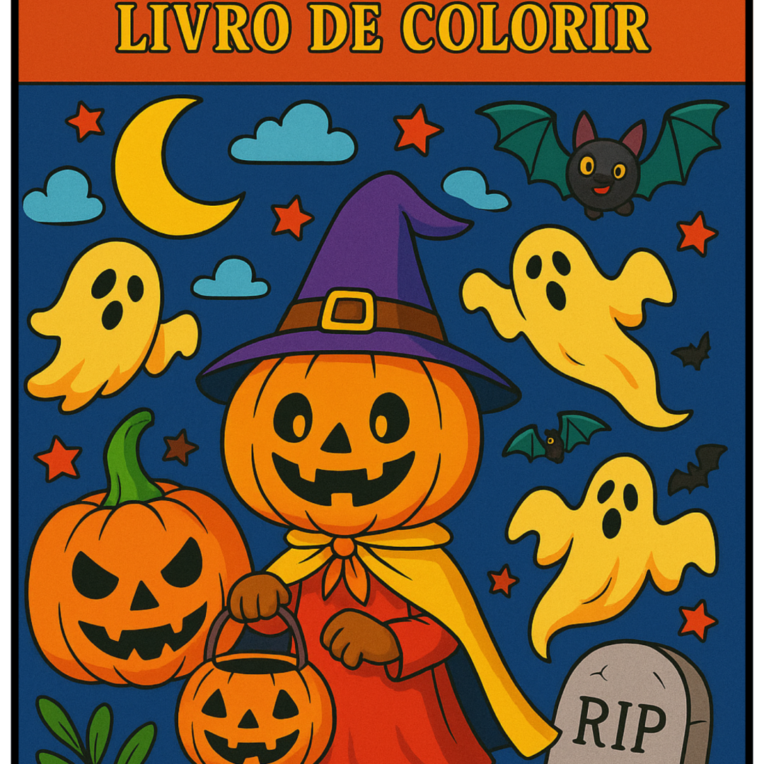Desperte a imaginação e o encanto do Halloween com este livro de colorir divertido e educativo! São 20 páginas com ilustrações exclusivas — bruxas, fantasmas, abóboras, vampiros, castelos, zumbis e muito mais — todas em preto e branco, prontas para pintar e explorar a criatividade das crianças. Ideal para atividades escolares, cantinhos temáticos, lembrancinhas ou momentos de lazer, o arquivo pode ser impresso em folhas A4, colorido com lápis, giz ou canetinha. 📄 Formato: PDF digital (não físico) 📏 Tamanho: A4 👧 Faixa etária: Educação Infantil e Anos Iniciais ✨ Benefícios: Estimula coordenação motora e concentração Desenvolve percepção visual e criatividade Ótimo recurso para trabalhar temas culturais e festas