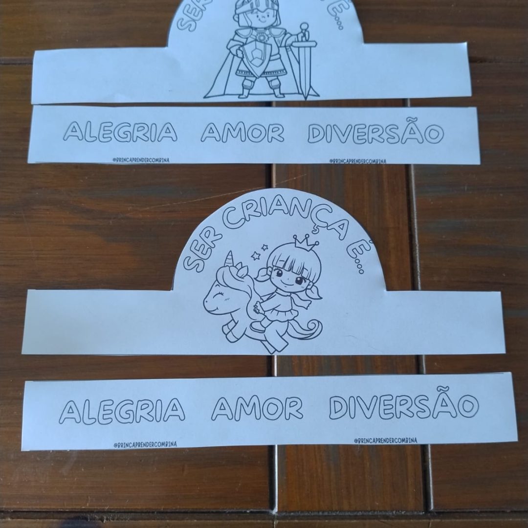 Coroa de Papel "Feliz Dia das Crianças" Para Colorir